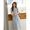 Meixiu French Botanical Embroidery Lyocell Tie-Sleeve Long Dress