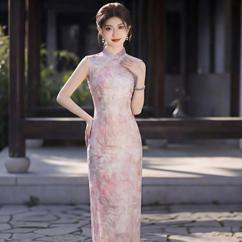 Pink Sleeveless National Style New Chinese Suzhou Long Cheongsam Improved Young 1011 New Women's High-end Summer