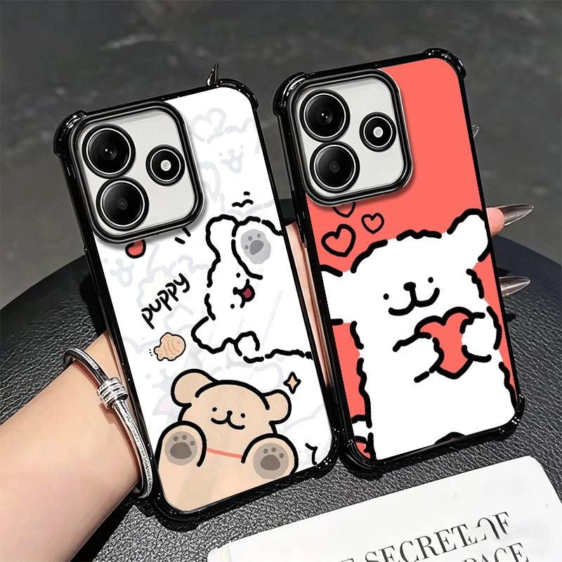 Kawaii Line Puppy Cute Soft Phone Case For Xiaomi Redmi Note 14 15 Pro Plus 13 12 11S 11T 5G 10 9S 9 Plating Anti-Fall Fundas