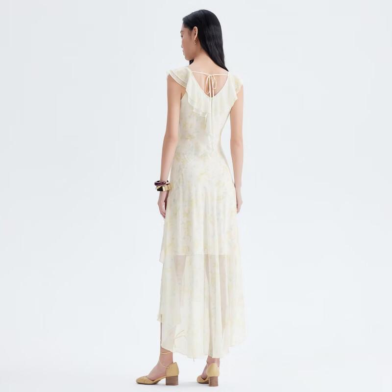 VEROMODA Women's Floral Print Sleeveless Back-Tie Ruffle Maxi Dress