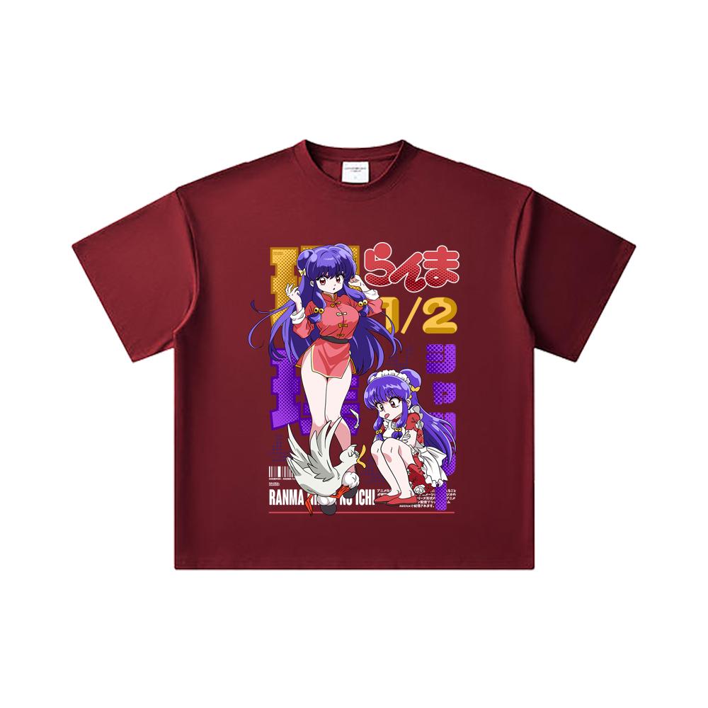 260 GSM Double Yarn 32 Count 100% Cotton Ranma 12 V4 Shampoo Print Unisex Heavy Cotton T Shirt