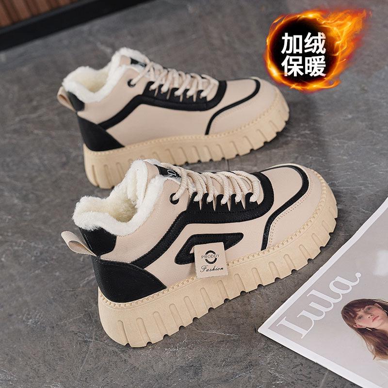 Winter New Velvet High-top Shoes Heightened and Thickened Warm Cotton Shoes Short Boots Casual Shoes