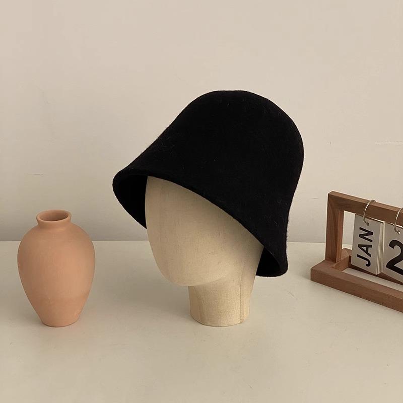 

Корейская одинарная шерстяная шляпа-ведро для женщин на осень и зиму, подчеркивающая лицо, для маленького лица и большой головы, шляпа рыбака, новая черная шляпа-котелок One Size