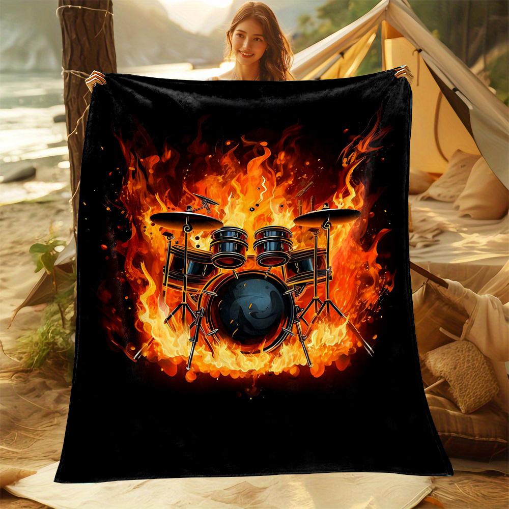 Rock Drum Flannel Blanket – Soft Cozy Throw – Versatile for Bed Sofa Camping – Machine Washable Multipurpose Decor