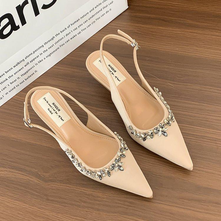 

[youshilai] French niche pointed high heels rhinestone bag head sandals 2025 summer temperament single shoes 39