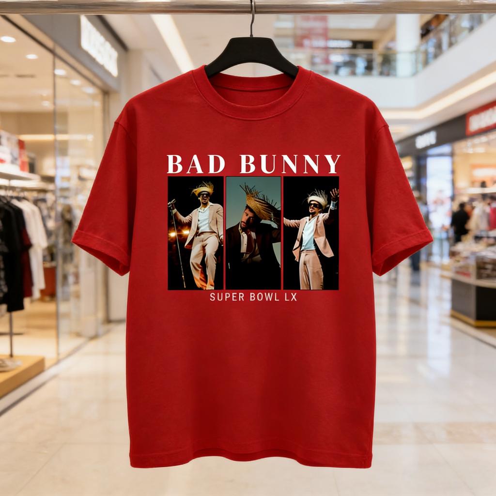 Bad Bunny Super Bowl Grafikus Pólók Rövid Ujjú Pamut Póló 2026 Férfi Nő Pamut Új Póló Nőknek Nyomtatott Utcai Ruházat