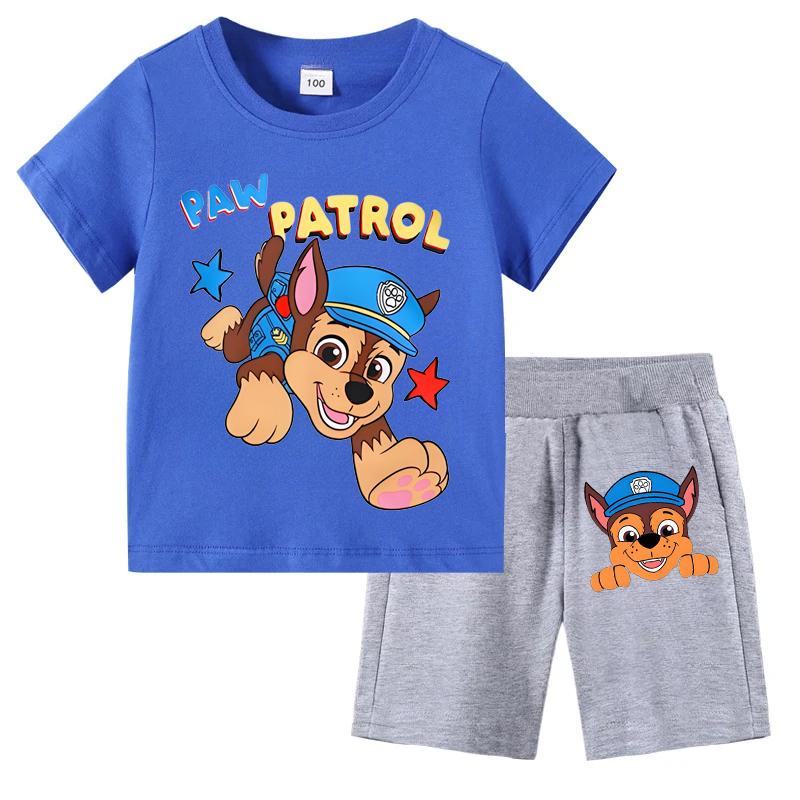 PAW Patrol Children's T-shirts Sets Summer Cartoon Print Boys Short Sleeve Shorts 2pcs Suit Kids Outfits Casual Clothing Sets