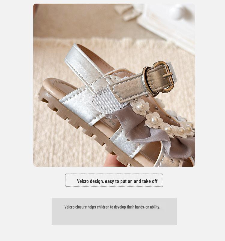 Pearl Princess Korean Style Lace Sandals for Girls - Summer Soft Sole 2026