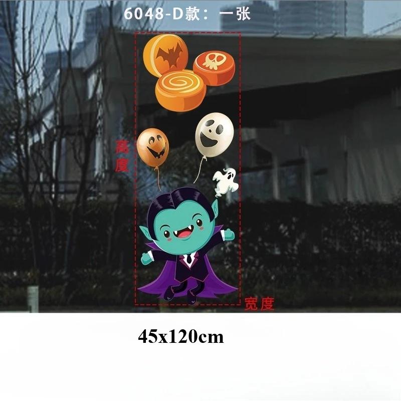 45x120cm Halloween Pumpkin Window Stickers Cartoon Candy Jack-o'-lantern Static Sticker Black Cat Ghost Festival Happy Halloween