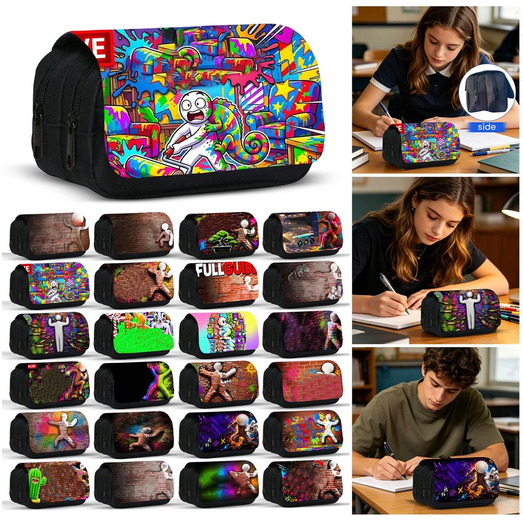 Printed Double-Layer Pencil Case for Students, Large Capacity Stationery for Pens and Pencils
