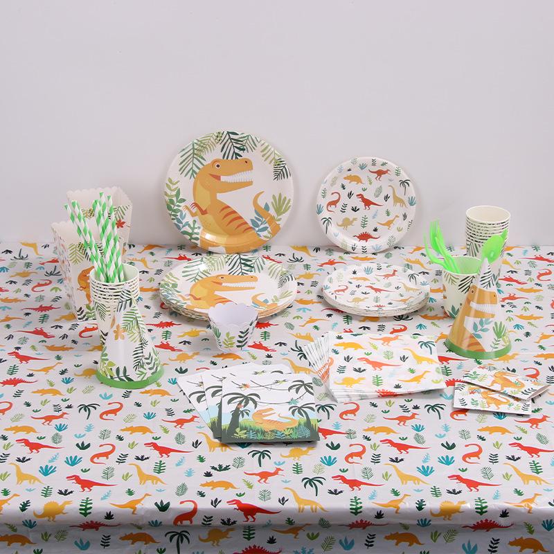 Dinosaur Party Set: Disposable Plates, Cups, Napkins, and Decorations