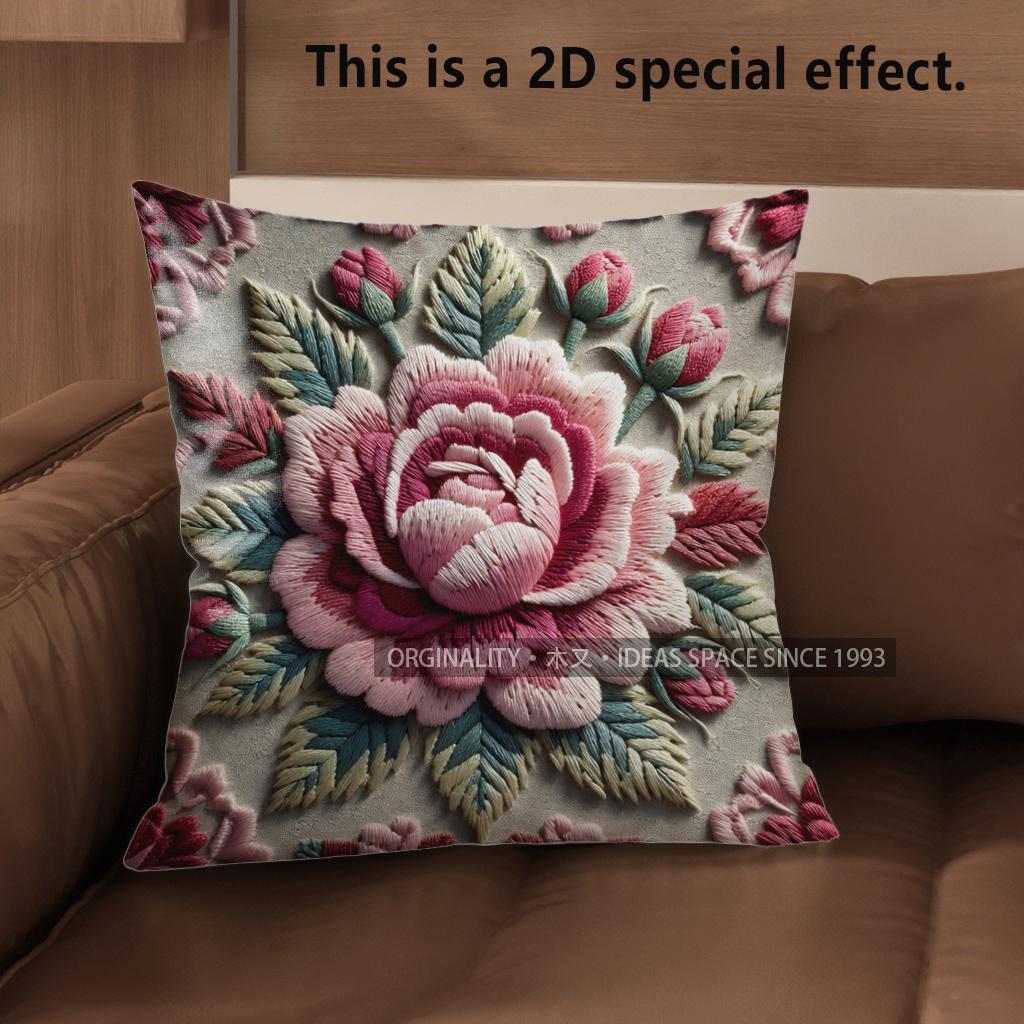 2D Vintage Floral Rose Decorative Throw Pillow Covers Pattern Cushion Cover Suitable For Sofa Bedroom Car Pillow Cover