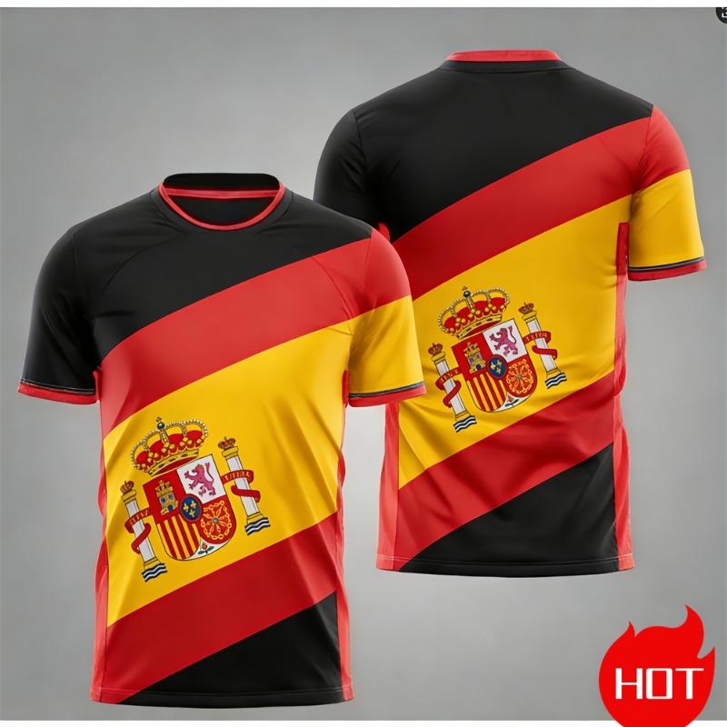 Men's Maillot Football T-shirts Summer Spanish Jersey T-shirt Spanish Flag Outdoor Sports T-shirt Breathable Round Neck T-shirts