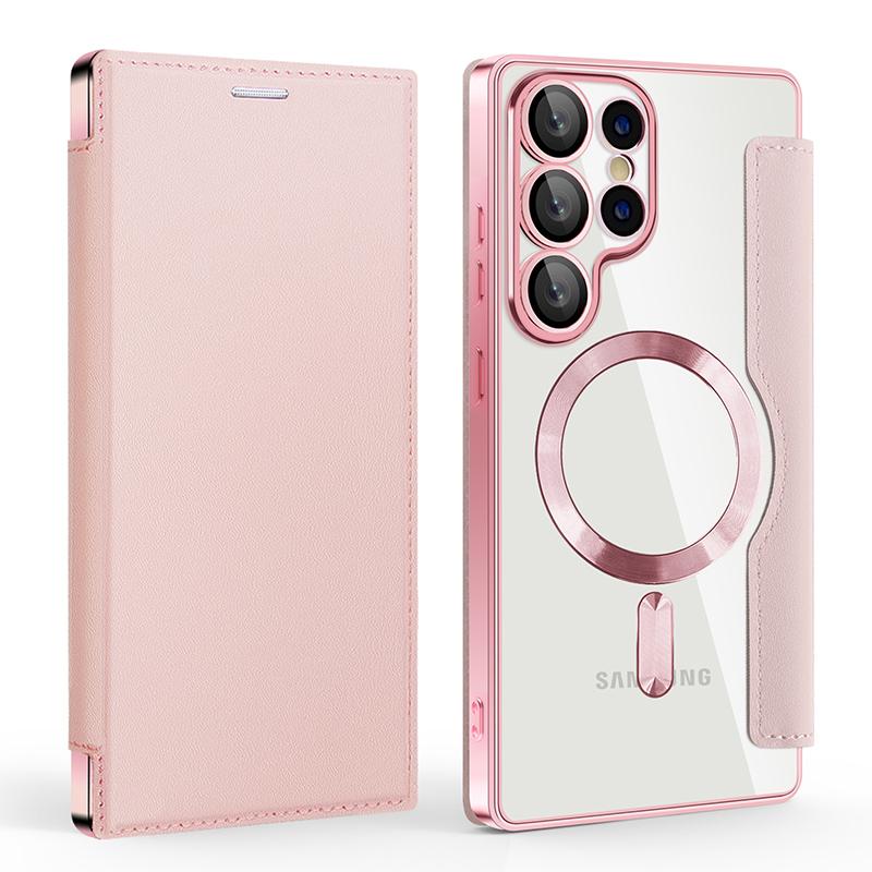 For Magsafe Magnetic Luxury Solid Color Leather Flip Wallet Card Slot Phone Case For Samsung S25 Ultra S23 S22 S24 Ultra Plus