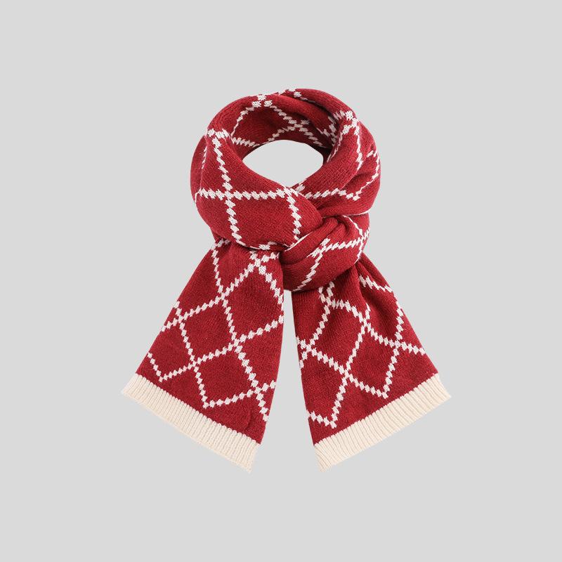 Двусторонний клетчатый шерстяной вязаный шарф-ромб Женский Осенне-Зимний Теплый Японский Маленький Шарф Саморазогревающийся 26-180cm