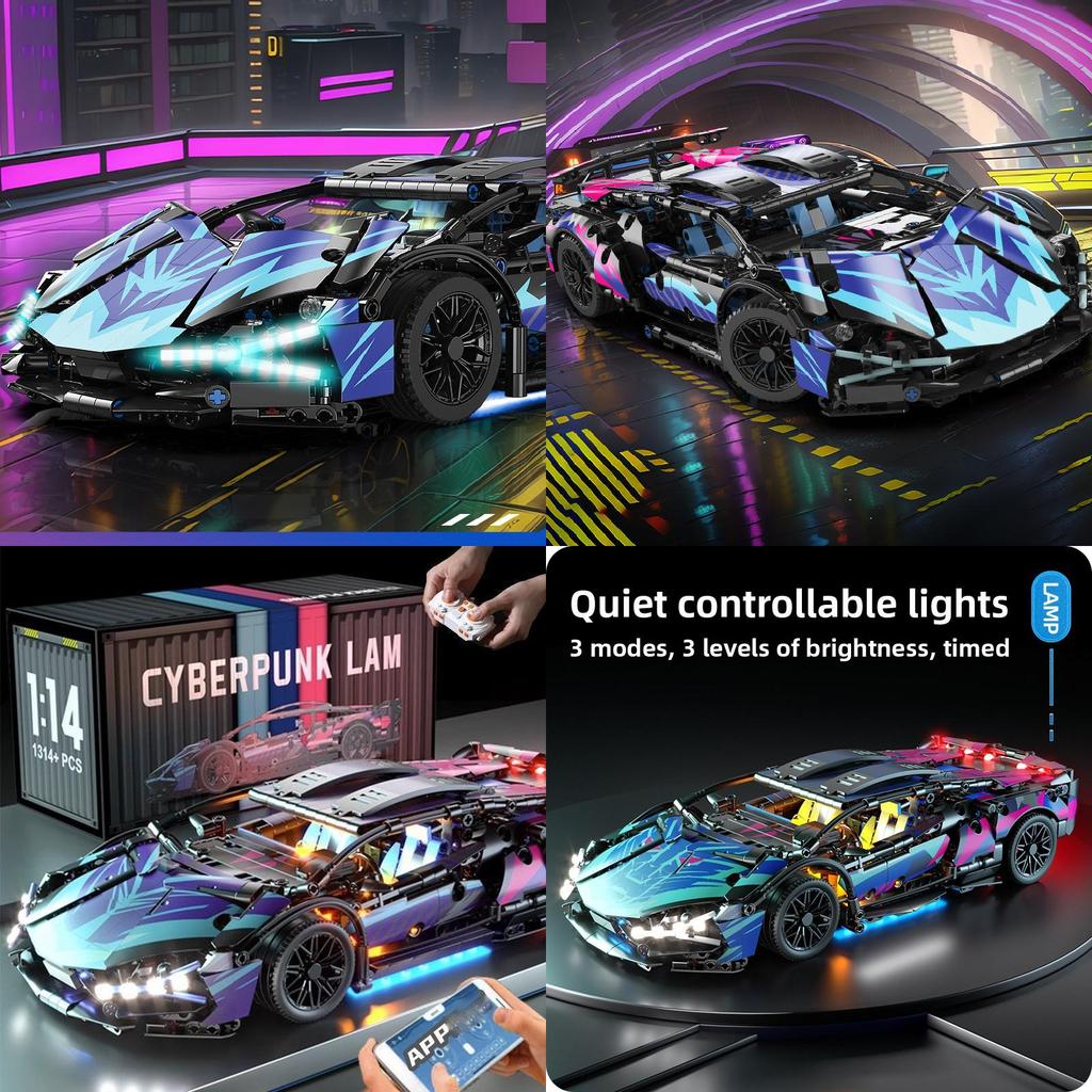 Compatible Cyberpunk Lamborghini Rc Car Building Toy With 800 Abs Plastic Pieces For Kids