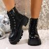 Women's Chunky Platform Ankle Boots Autumn Winter Black Pu Leather Short Booties Woman Plus Size 42 Thick Sole Motorcycle Boots