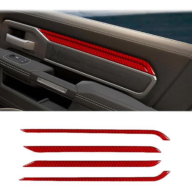 4pcs Carbon Fiber Car Window Lift Switch Cover Stickers Compatible with Dodge RAM 1500/2500/3500 2019-2023 Crew Cab, Door Glass Control Panel Trim
