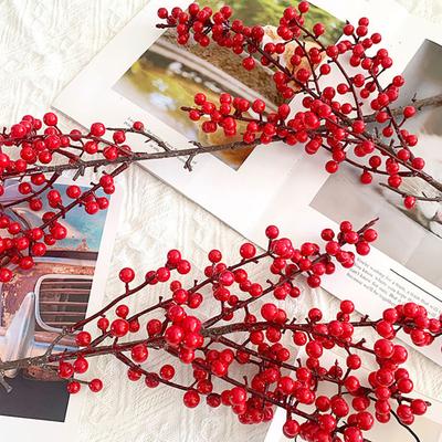Artificial Holly Berries No-Maintenance Long-Lasting Beauty Realistic Texture Red Berries Flexible Shape Faux Berries Home Decor