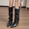 Night Club High Heel Women Mordern Long Boots Ladies Belt Buckle Botas Mujes Street Style Party Stripper Female Shoes