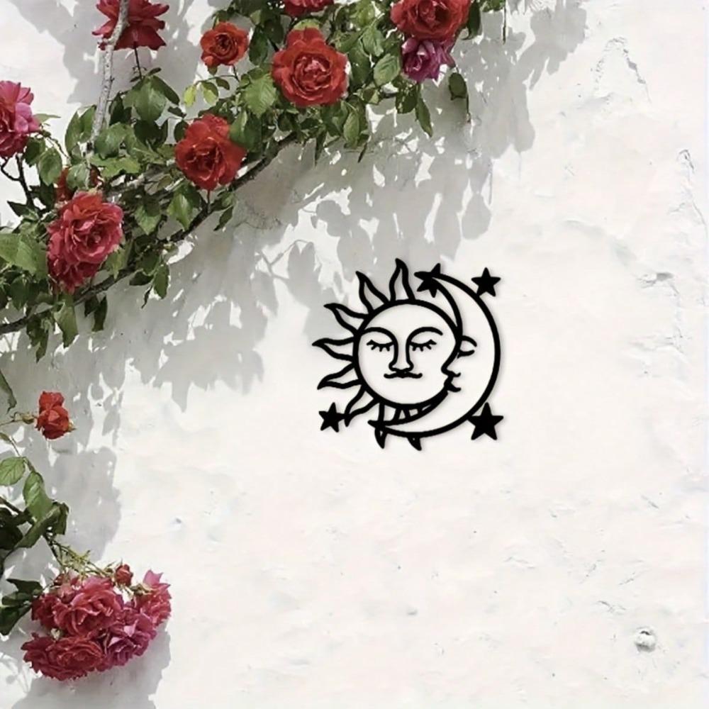 Sonne Mond Metall Wandkunst Schwarzer Sternenhimmel Dekoration für Wohnzimmer Schlafzimmer Arbeitszimmer Innen Außen Hausdekoration