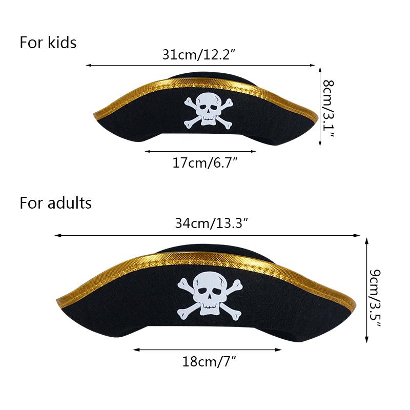 Tri Corner Pirate Hat Halloween Skull Print Captain Cap For Adults Children