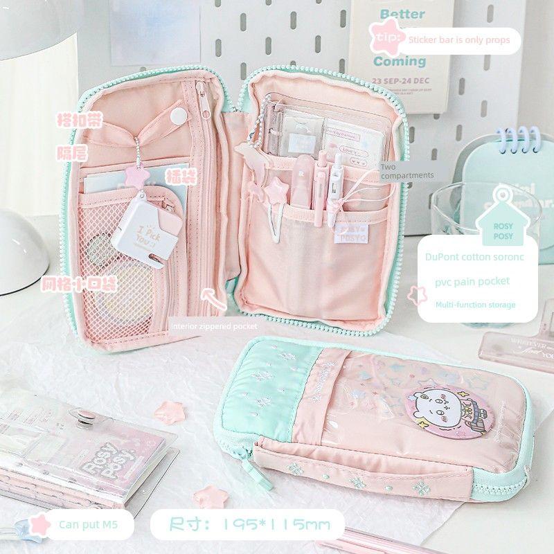 

Rosyposy Soft Set Pancake Bag Large Capacity Pencil Case Girls 2025 New Arrival Good-looking Ins Style Stationery Case Green powder-Strawberry yogurt