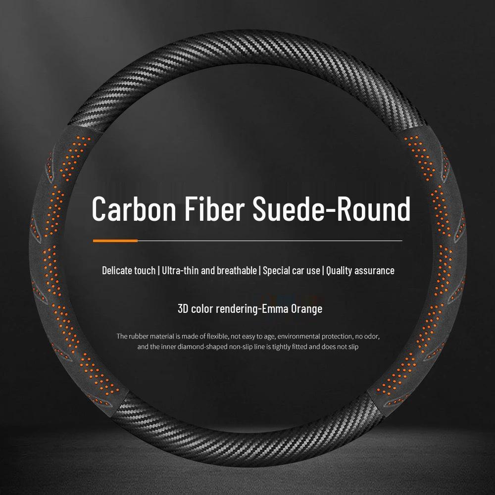Carbon Fiber Texture Suede Steering Wheel Cover, Non-Slip, Sweat-Absorbent, Universal, All-Season Design.