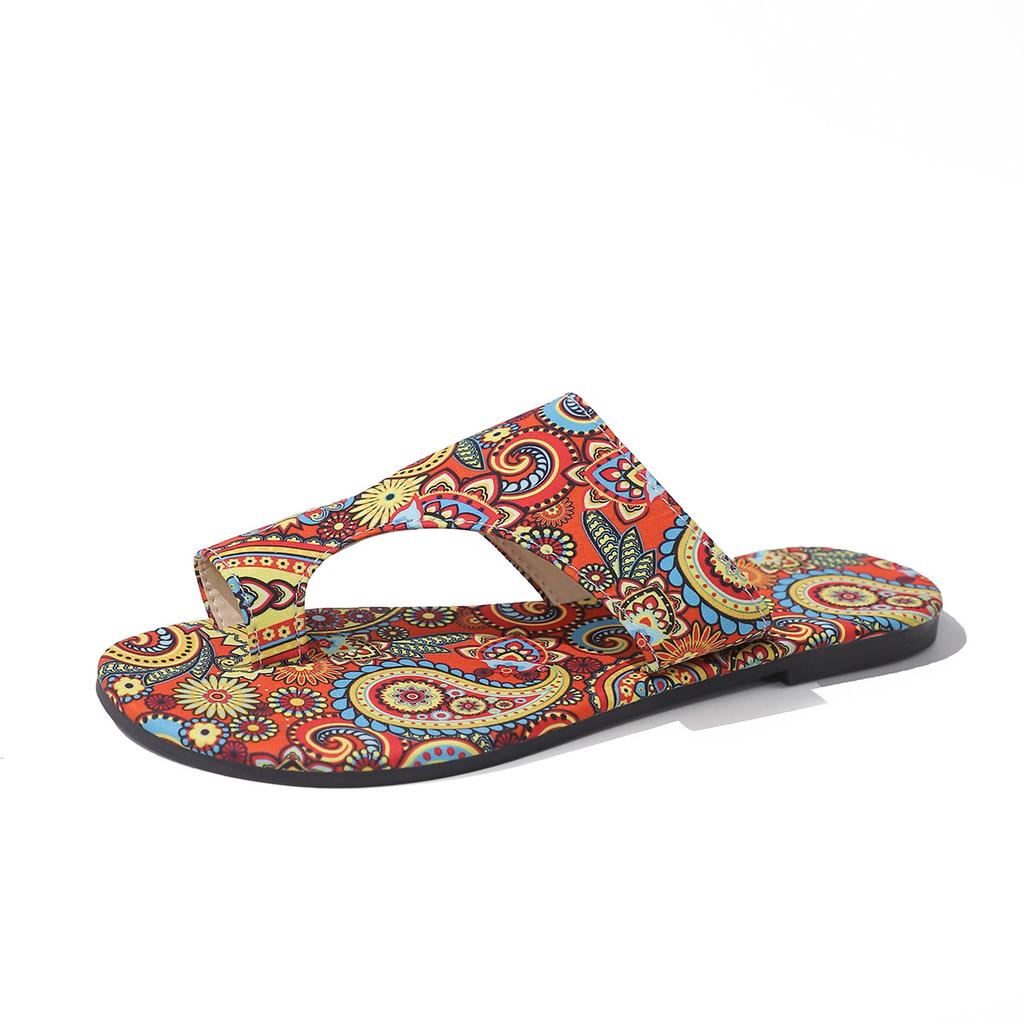 Foreign trade 2025 summer new breathable printing set toe Roman wind cool slippers women large size independent station wish