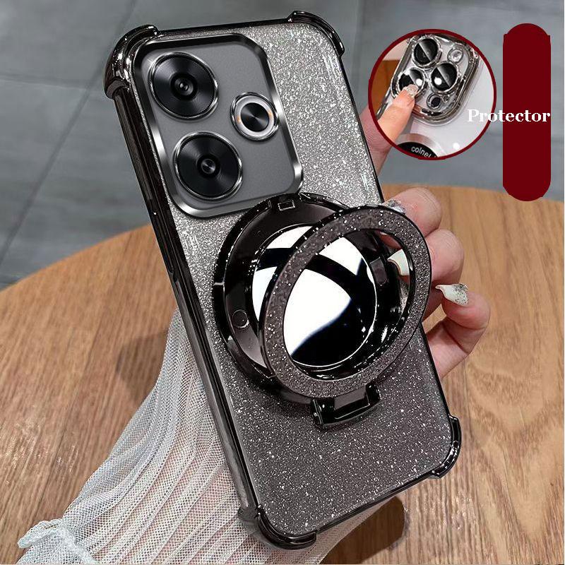 

Glitter Mirror Stand Holder Case For Xiaomi POCO X7 X6 F7 F6 F5 Pro For Redmi 14 Pro Plus 14T 13T Pro 14C Magnetic Cover Genuine Leather