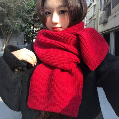 New Year's Red Knitted Wool Scarf for Women, Winter New Arrival, Thickened Warmth, Cold Protection, High-end Atmospheric Neck Warmer