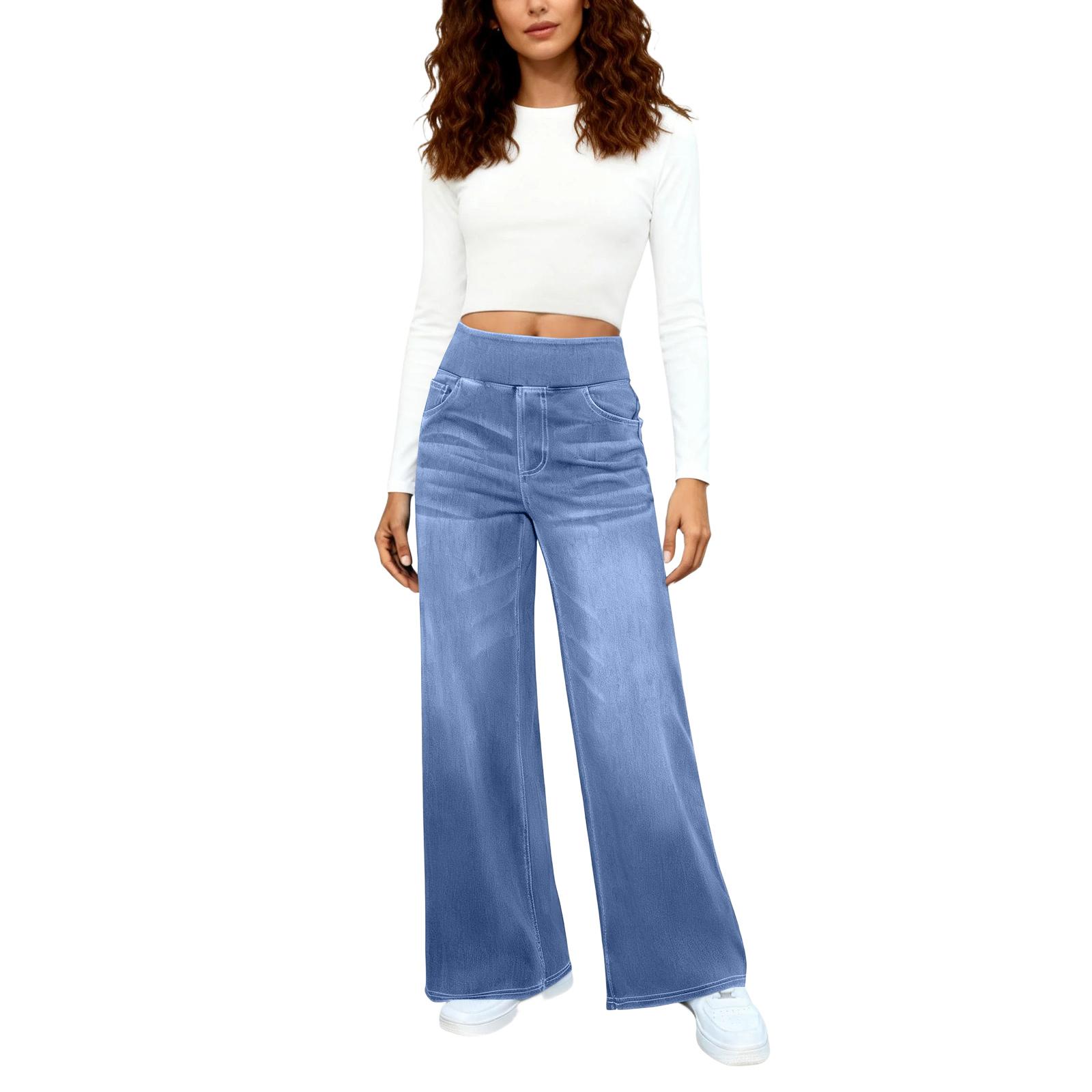 

Women s High,Waisted Slimming Wide,Leg Jeans S синій