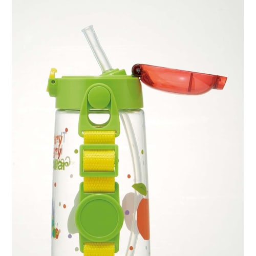 Skater Children's Water Bottle with Straw, Clear, One-Push Operation, Very Hungry Caterpillar Design, 480ml, Girl's PDSH5