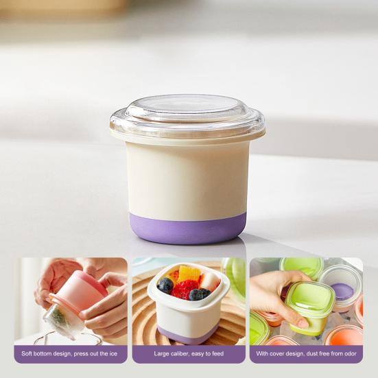 Yousheng Ice Cube Tray Silicone Ice Cube Maker with Lid for Food Juice Drinks BPA Free Easy Release Baby Blocks Freezer Storage Containers