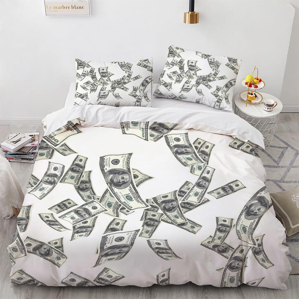 3D Modern Bedding Set Dollar Motif Printed Duvet Cover Vivid Comforter Cover 2/3 Pieces Money Pattern Funny King Queen Size