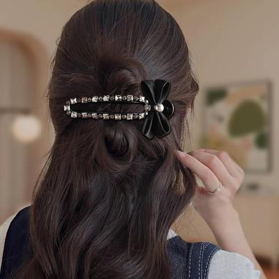 Pince à Cheveux Glamour avec Nœud en Strass et Dents Antidérapantes - Pince Latérale Décontractée et Luxueuse pour Femmes
