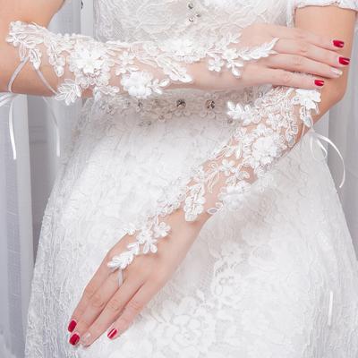 Gants Longs en Dentelle pour Femmes Gants de Mariée sans Doigts avec Sangles pour Doigts Perles Artificielles Élégant Accessoire de Gants de Mariage pour Fête de Thé Bal Opéra Soirée