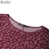 ZANZEA Women Floral Print Casual Round Neck 3/4 Sleeve Cotton Dress