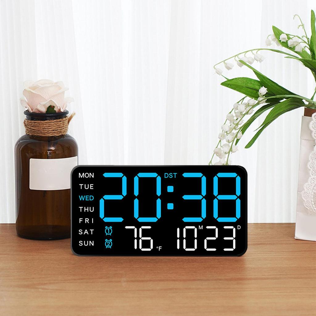 LED Digital Wall Clock Large Multifunctional Display with Date & Temperature for Bedroom, Living Room, Office, Dorm, RV, Garage