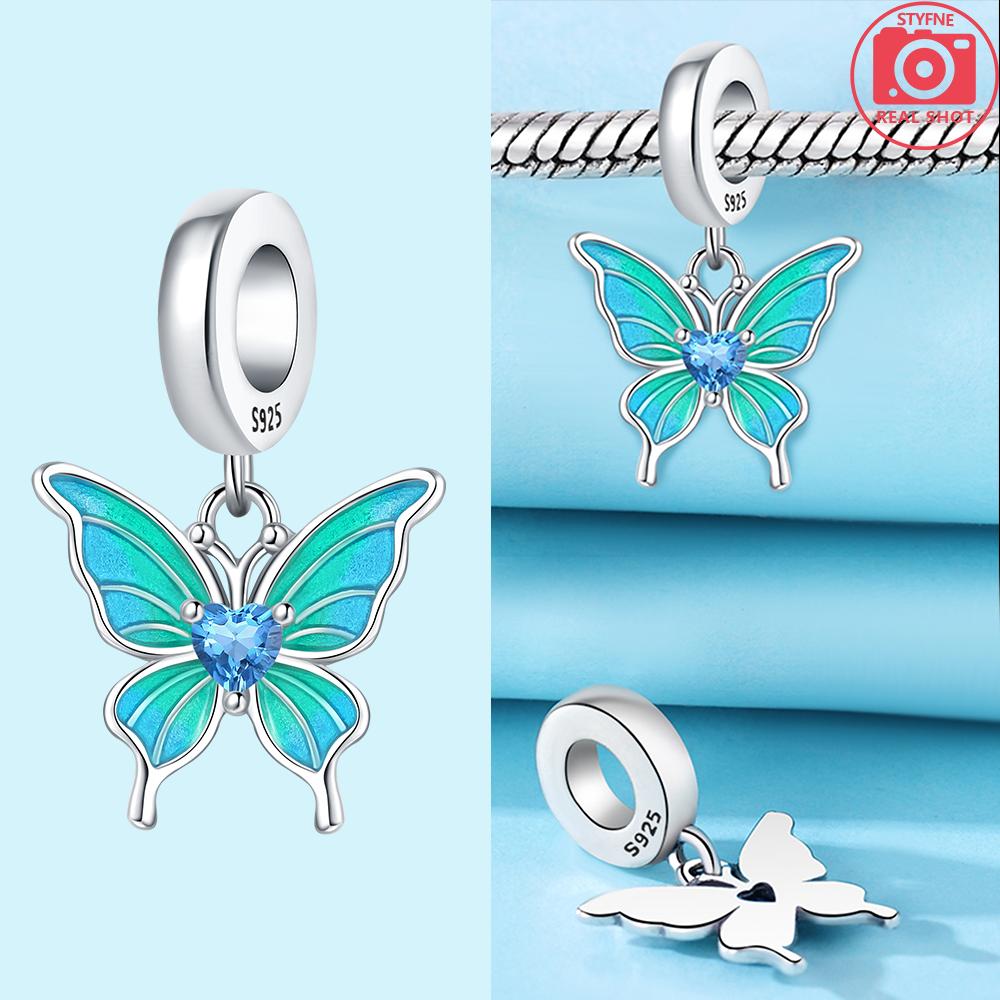 Original Luminous Firefly Wings Butterfly Pink Zircon Beads Charms Fit Copper Bracelet Women Diy Festival Gift Jewelry