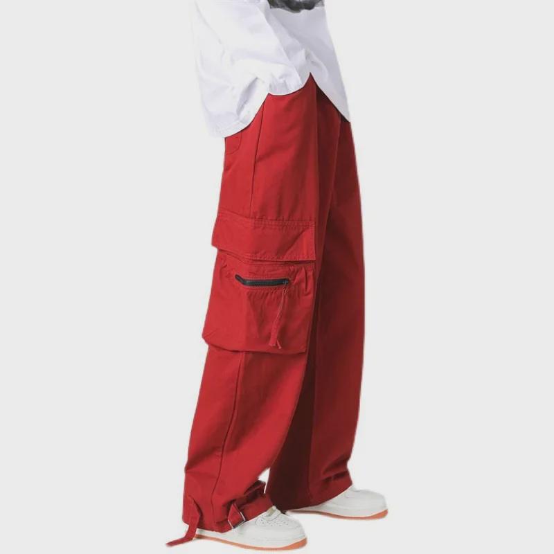 Salopetă unisex roșie retro street hip-hop cu picior lat