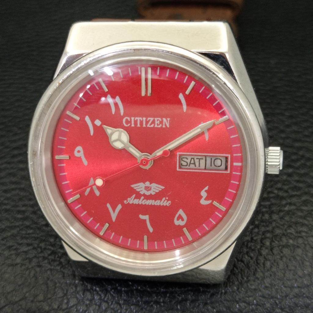 USED VINTAGE CITIZEN AUTOMATIC 8200 JAPAN MENS ARABIC RED DIAL WATCH A434808-2 R123-a434808