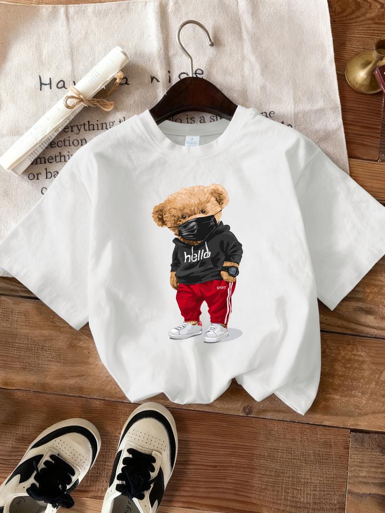 Bear Wearing Mask Printing TShirt Womens Basics ONeck T Shirts Comfortable Loose Short Sleeve Tops Summer Soft Woman Clothes