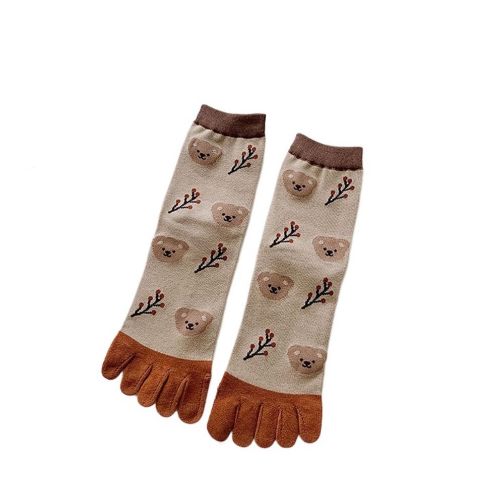Breathable Five Finger Tube Socks Flower Toe Mid-calf Socks Soft Split Toe Short Socks  Daily