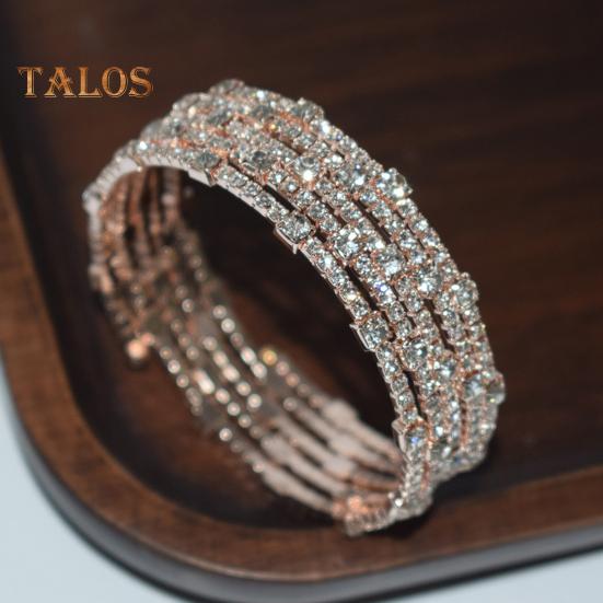 Adjustable Opening Alloy Bracelet Shiny Rhinestones Multi Layer Design Bangle Wristband Wrist Jewelry