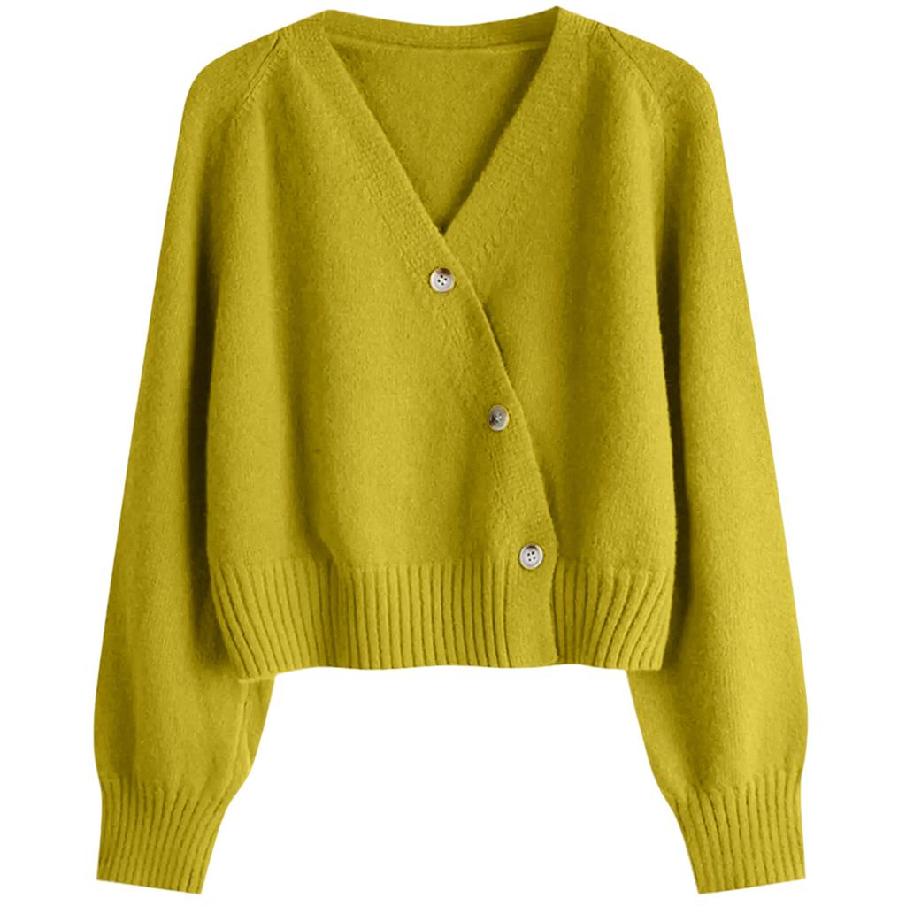Women's Solid Color V-neck  Breasted Short Loose Cardigan Sweater Jacket