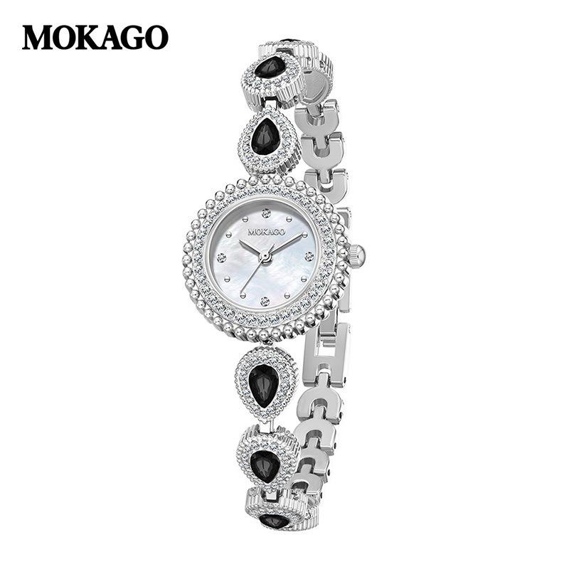 Женские водонепроницаемые кварцевые часы-браслет MOKAGO с бриллиантом в форме французской слезы и перламутровым циферблатом