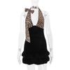 Velvet Leopard Patchwork Halter Mini Dress - Sexy, Slimming, Backless Design