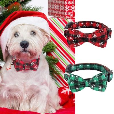 Collier de Noël Réglable pour Chien Rouge Vert Plaid Collier Nœud Papillon pour Chat Mignon Animal de Compagnie Cravate Déguisement