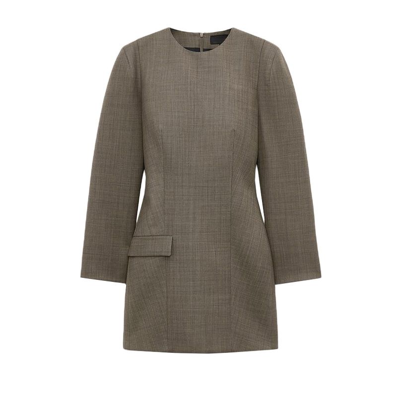 Spring New Women clothes European and American Leisure round Neck Long sleeve Fleece Blended Belt Shoulder Pad Dress 2323261